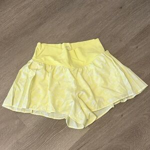 Yellow and White Tye-Dye Athletic Skort-Style Shorts